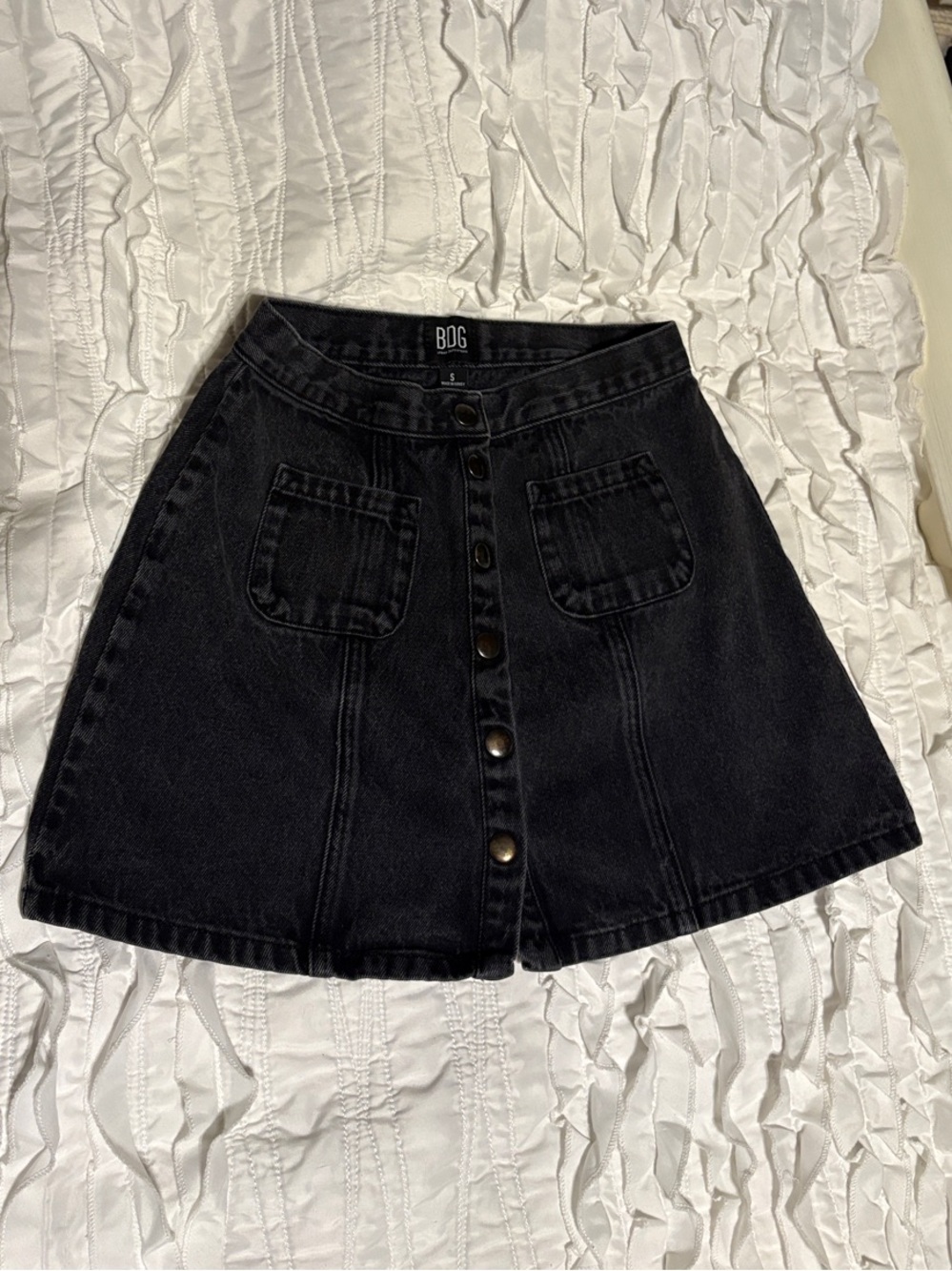 BDG Black Button-Front A-Line Denim Mini Skirt